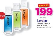 Lexar 16GB Triple Pack USB-Each