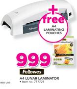 Fellowes A4 Lunar Laminator+ Free A4 Laminating Pouches