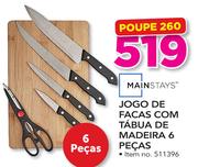 Mainstays Jogo De Facas Com Tabua De Madeira 6 Pecas
