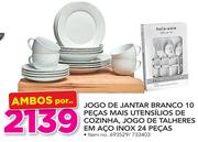 Jogo De Jantar Branco 10 Pecas E Utensilios De Cozinha,jogo De Talheres Em Aco Inox 24 Pecas