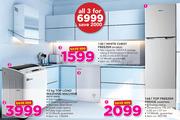 Hisense 168Ltr Top Freezer Fridge+ 13Kg Top Load Washing Machine+ 130Ltr White Chest Freezer