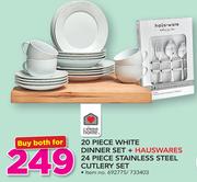 Always Home 20 Piece White Dinner Set+ Hauswares 24 Piece Stainless Steel Cutlery Set