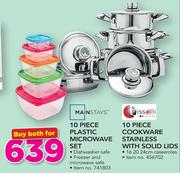 Mainstays 10 Piece Plastic Microwave Set+ Tissolli 10 Piece Cookware Stainless With Solid Lids