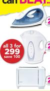 Logik Steam & Dry Iron LSI-005+ 1.7Ltr Cordless Kettle RSH-441668-018+ 2 Slice Toaster LPT200NW