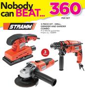 Stramm 3 Piece Kit Drill, Grinder And Sander Combo-Per Set
