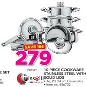 Tissolli 10 Piece Cookware Stainless Steel With Solid Lids-Per Set