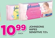 Johnsons Wipes Sensitive-72's Each