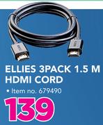 Ellies 3 Pack 1.5M HDMI Cord