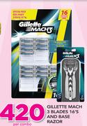 Gillette Mach3 Blades 16's And Base Razor-Per Combo