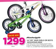 Raleigh 16"/20" MXR Girls Or Boys Mountain Bike-Each