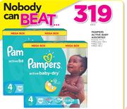 Pampers Active Baby Assorted Junior 111's, Maxi Plus 120's, Maxi 132's, Midi 150's-Each