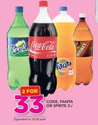 Coke, Fanta Or Sprite-2 x 2Ltr