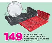 Black & Red Chrome Dish Rack With Utensil Holder