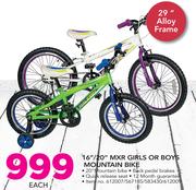 Raleigh 16"/20" MXR Girls Or Boys Mountain Bike-Each