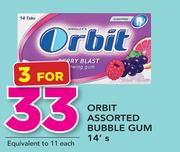 Orbit Assorted Bubble Gum-3 x 14's