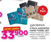Glodina 2 Pack Assorted Hand Towel Set-Per Set