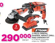 Stramm 3 Piece Orbital Sander, Impact Drill And Grinder Kit-Per Set