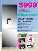 Hisense 420Ltr Mirror Finish Bottom Freezer Fridge 420BMI WD