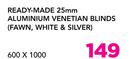Decorland Ready Made 25mm Aluminium Venetian Blinds Fawn, White And Silver-600 x 1000