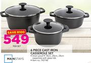 Mainstays 6 Piece Cast Iron Casserole Set-Per Set