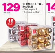 18 Pack Glitter Baubles Shatterproof-Per Pack