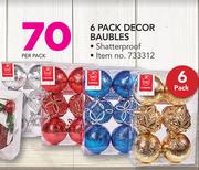 6 Pack Decor Baubles Shatterproof-Per Pack