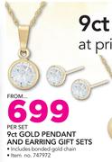 JCSA 9ct Gold Pendant And Earring Gift Sets-Per Set