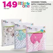 Little One Hooded Towel With 3 Washcloths-Per Set
