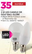 Eurolux 3W LED Candle Or Golf Ball Globe-Each