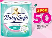 Baby Soft 2 Ply Toilet Tissue Minis 9's-For 2