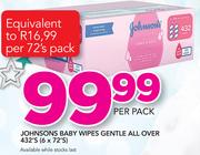 Johnsons Baby Wipes Gentle All Over 432's(6x72's)-Per Pack
