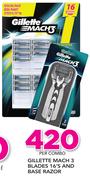 Gillette Mach 3 Blades 16's And Base Razor-Per Combo