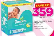 Pampers Active Baby Mega Box(Junior-111's/Maxi Plus-120's/Maxi-132's Or Midi-150's Pack)-Per Pack