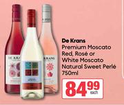 De Krans Premium Moscato Red, Rose Or White Moscato Natural Sweet Perle-750ml Each