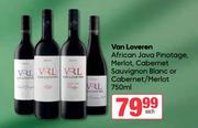Van Loveren African Java Pinotage,Merlot,Cabernet Sauvignon Blanc Or Cabernet/Merlot-750ml Each