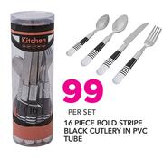 16 Piece Bold Stripe Black Cutlery In PVC Tube-Per Set