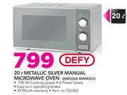 Defy 20Ltr Metallic Silver Manual Microwave Oven DMO368 MWM203