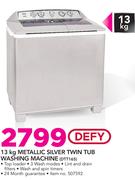 Defy 13Kg Metallic Silver Twin Tub Washing Machine DTT165