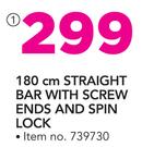 Everlast 180cm Straight Bar With Screw Ends And Spin Lock