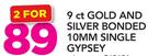 9ct 10mm Gold And Silver Bonded Single Gypsey-For 2
