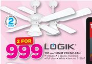 Logik 105Cm 1 Light Ceiling Fan-For 2