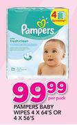 Pampers baby Wipes 4 x 64's Or 4 x 56's-Per Pack