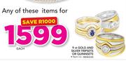 JCSA 9ct Gold And Silver Tripsets Or Quinnsets-Each