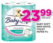 Baby Soft Mini White Toilet Paper-9's Per Pack
