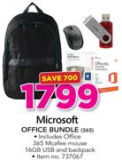 Microsoft Office Bundle 365 Including Office 365, Mcafee Mouse, 16GB USB And Backpack