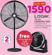 Logik 75Cm Pedestal Fan Plus Free 20cm High Velocity Desk Fan