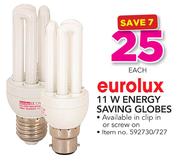 Eurolux 11W Energy Saving Globes-Each