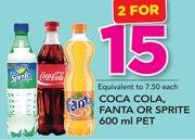 Coca-Cola, Fanta Or Sprite Pet-2x600ml