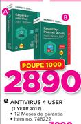 Kaspersky Antivirus 4 User 1Year 2017