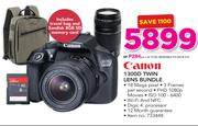 Canon 1300D Twin Lens Bundle Includes Travel Bag & sandisk 8GB SD Memory Card